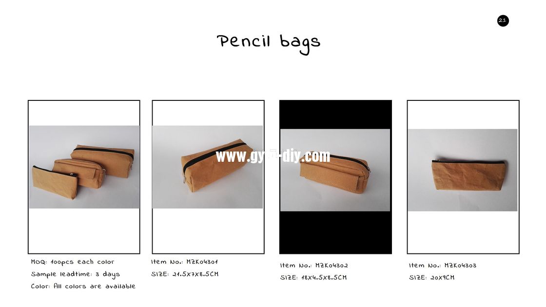 ECO-Friendly washable kraft paper pencil bag, stationery bag, pencil case, drawing bag, tool bag